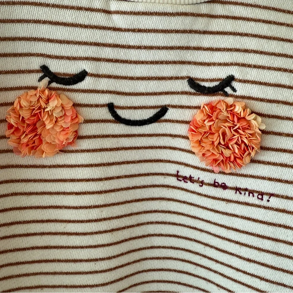 Zara Girls “Let’s Be Kind” Striped Sweatshirt | Appliqué Face | 4–5Y